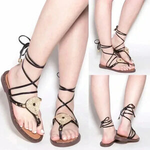 Liliana Celeste Lace Up Embellished Sandal Size 6 $35